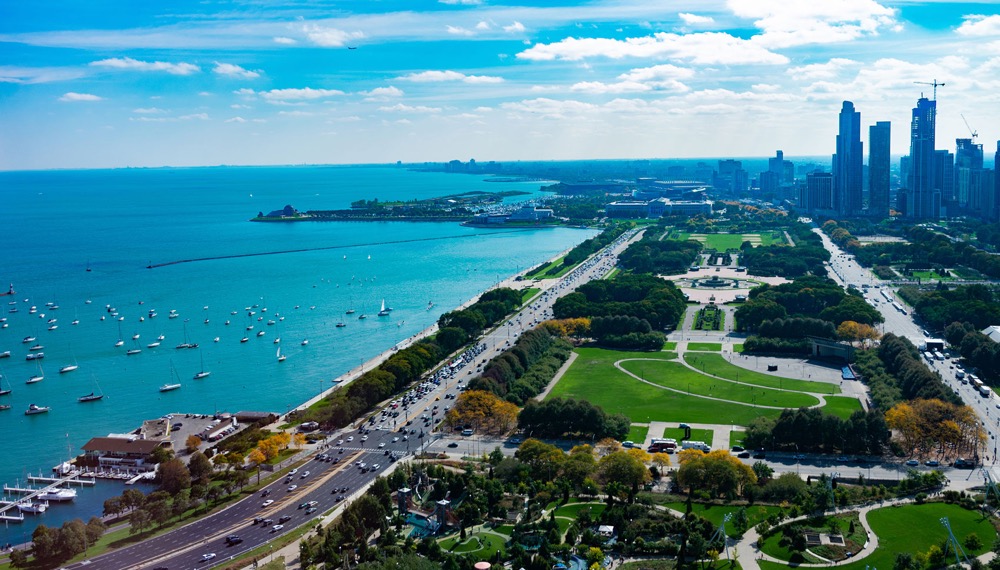 Grant Park and Lake Michigan in summer